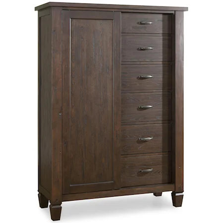 Transitional Rustic Drawer Chest with Sliding Door